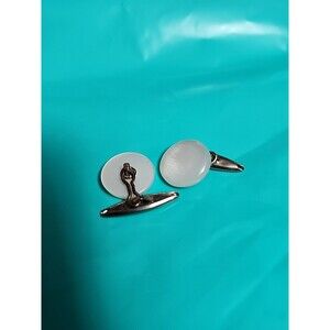 Vintage Round Pearlescent Cufflinks Torpedo Back Gold Tone Mid-Century